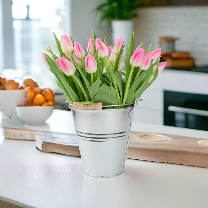 25 Mother’s Day Pink Tulips In Zinc Pail British Grown