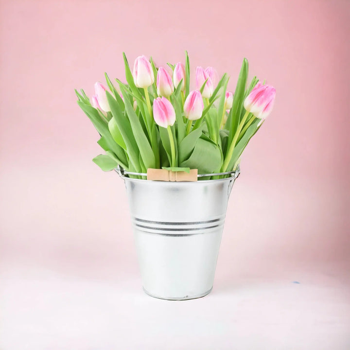 25 Mother’s Day Pink Tulips In Zinc Pail British Grown