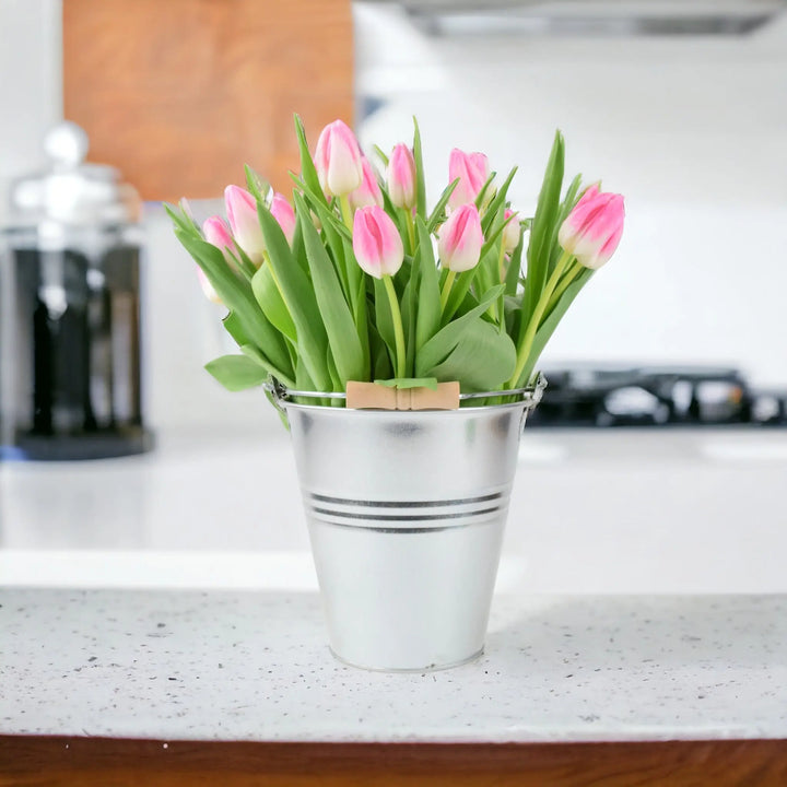 25 Mother’s Day Pink Tulips In Zinc Pail British Grown