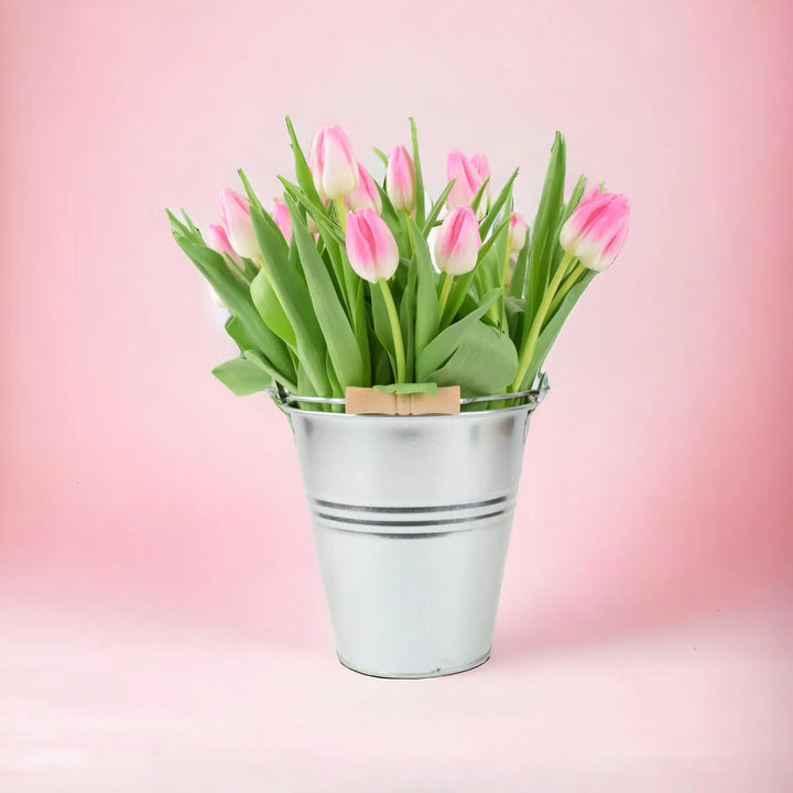 25 Mother’s Day Pink Tulips In Zinc Pail British Grown