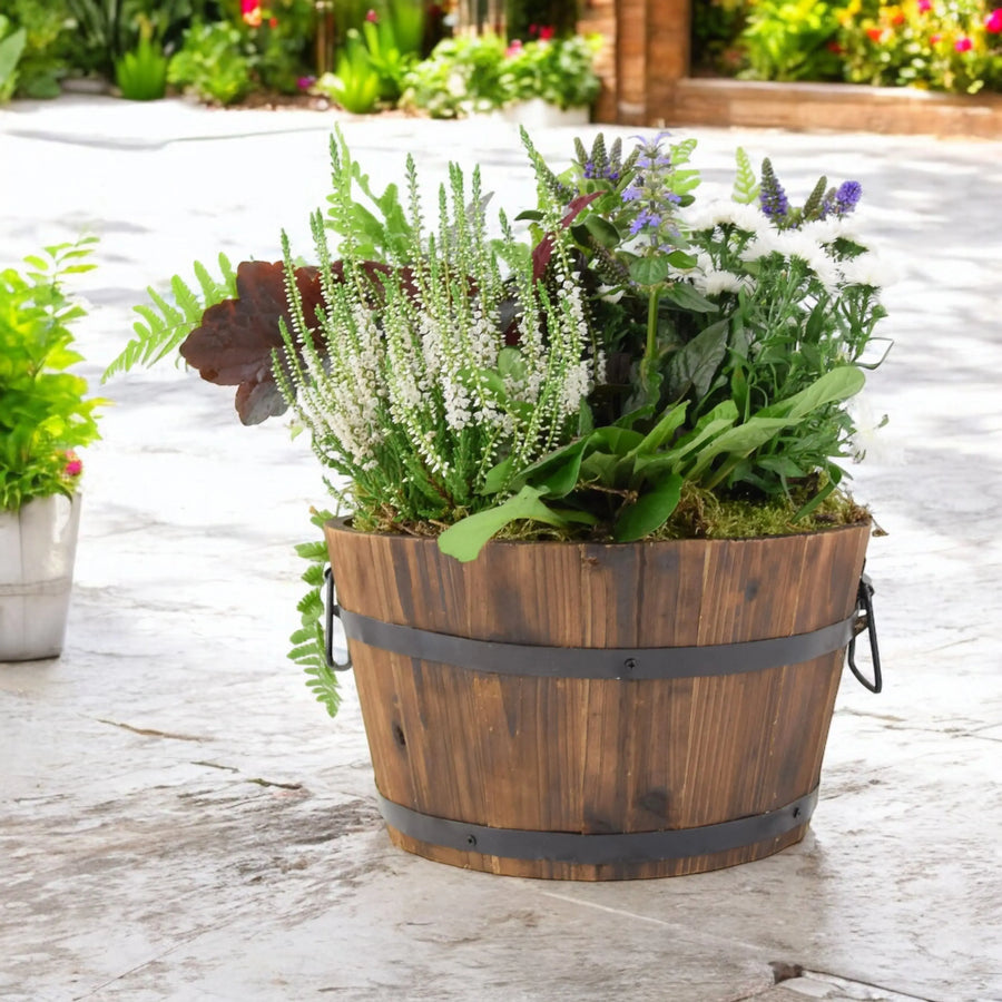 Seasonal Planted Wooden Barrel 30cm Plants By Post