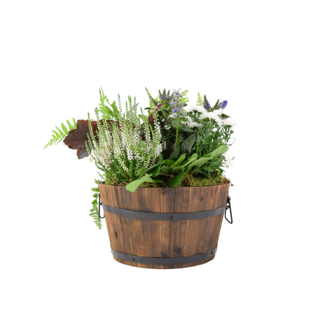 Seasonal Planted Wooden Barrel 30cm Plants By Post