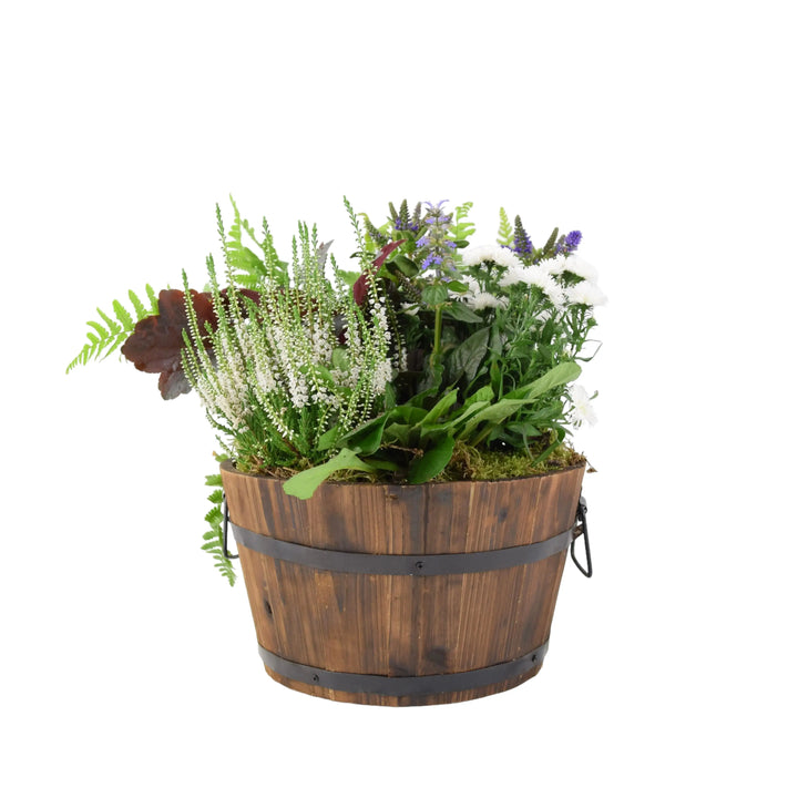 Seasonal Planted Wooden Barrel 30cm Plants By Post