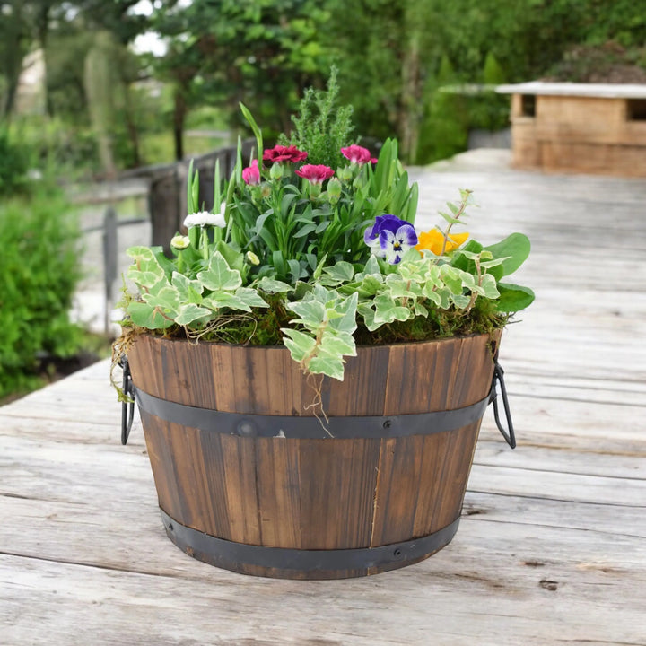 Seasonal Planted Wooden Barrel 30cm Plants By Post