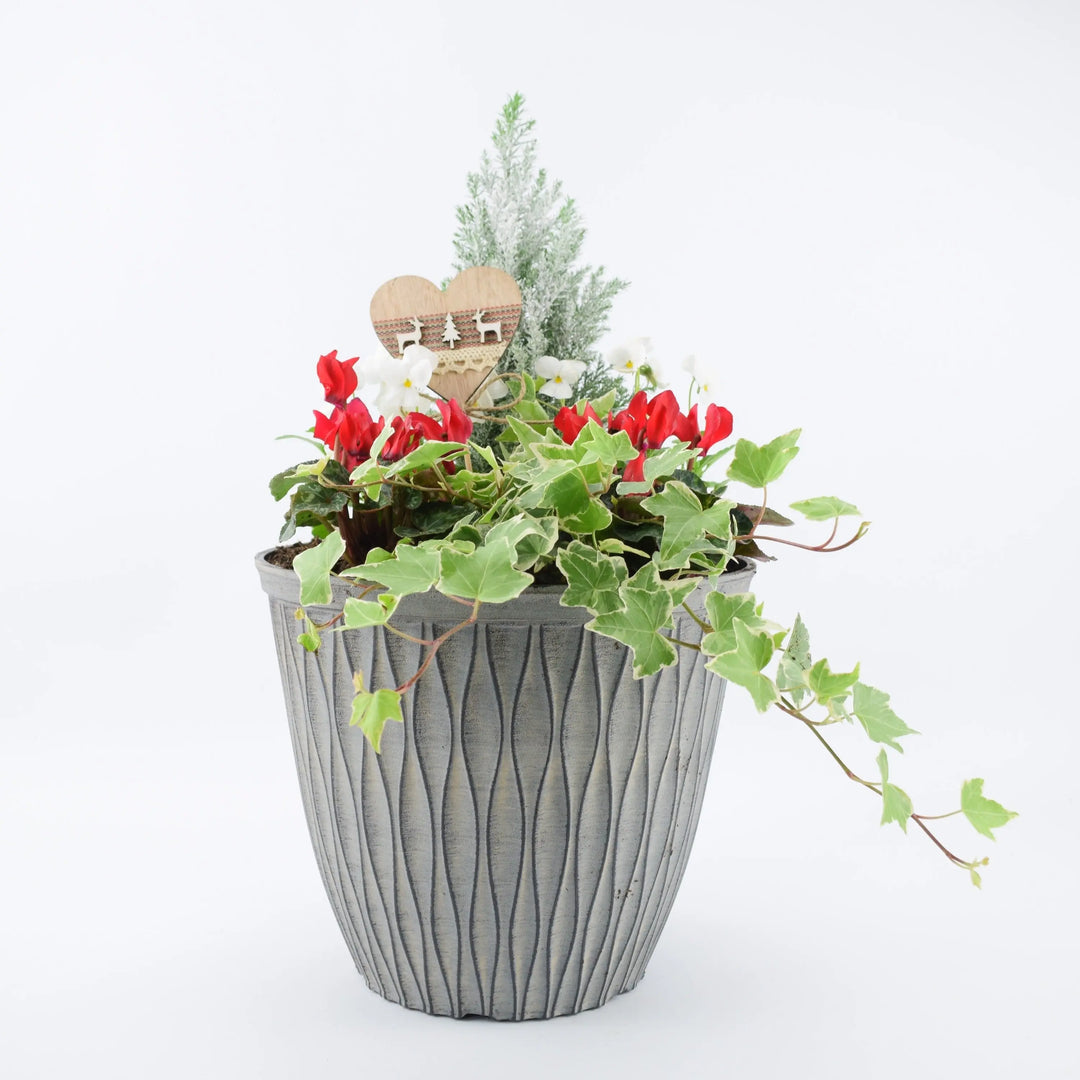 26cm Festive Outdoor Planted Container with Christmas Pick